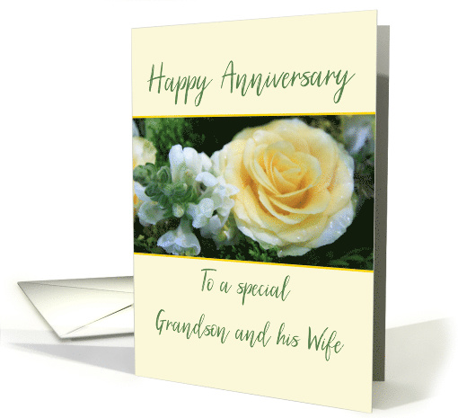 Grandson and Wife Wedding Anniversary Yellow Rose card (843833)