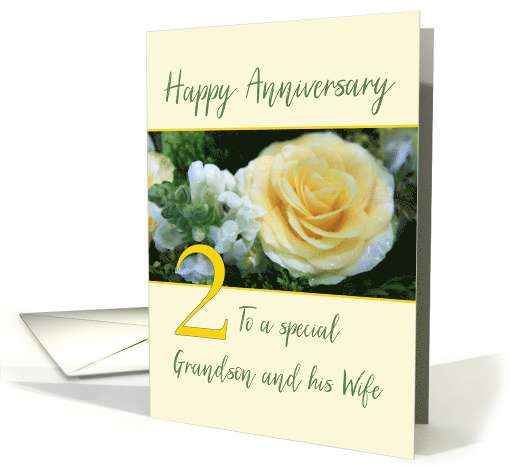 Grandson and Wife 2nd Wedding Anniversary Yellow Rose card (843837)