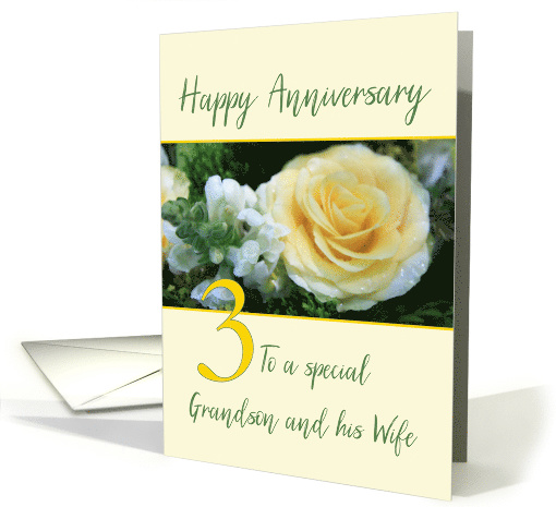 Grandson and Wife 3rd Wedding Anniversary Yellow Rose card (843839)