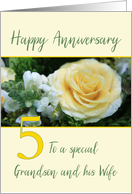 Grandson and Wife 5th Wedding Anniversary Yellow Rose card