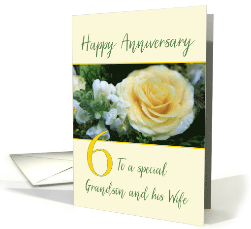 Grandson and Wife 6th Wedding Anniversary Yellow Rose card (843845)