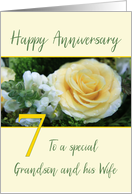 Grandson and Wife 7th Wedding Anniversary Yellow Rose card