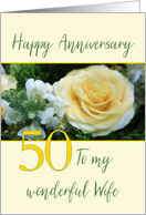 Wife 50th Wedding Anniversary Yellow Rose card