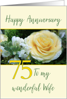 Wife 75th Wedding Anniversary Yellow Rose card