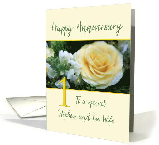 Nephew and Wife 1st Wedding Anniversary Yellow Rose card (845417)