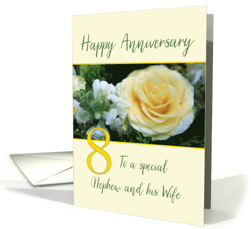 Nephew and Wife 8th Wedding Anniversary Yellow Rose card (846258)