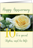 Nephew and Wife 10th Wedding Anniversary Yellow Rose card