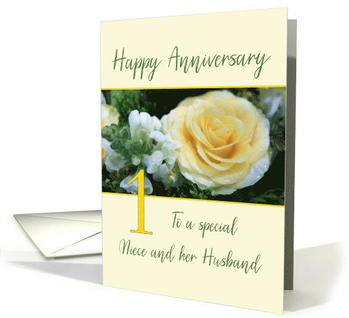 Niece and Husband 1st Wedding Anniversary Yellow Rose card (847124)