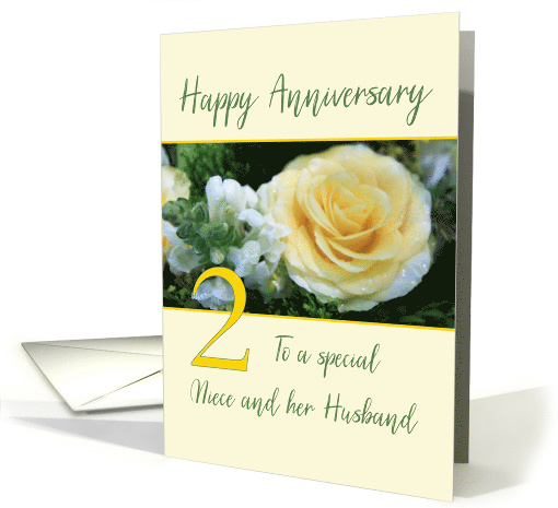 Niece and Husband 2nd Wedding Anniversary Yellow Rose card (847126)