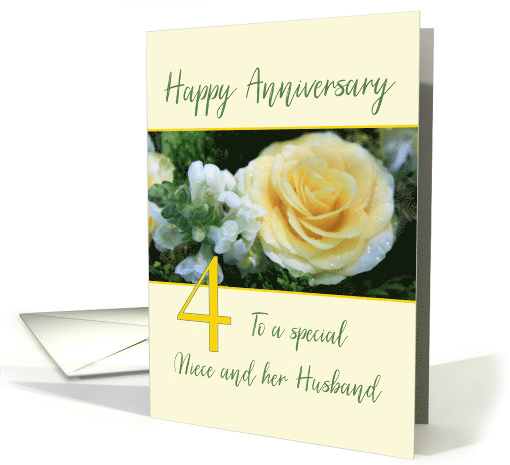 Niece and Husband 4th Wedding Anniversary Yellow Rose card (847131)