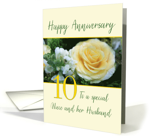 Niece and Husband 10th Wedding Anniversary Yellow Rose card (847145)