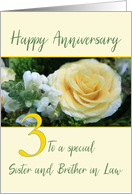 Sister and Brother in Law 3rd Wedding Anniversary Yellow Rose card