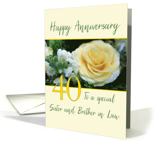 Sister and Brother in Law 40th Wedding Anniversary Yellow Rose card