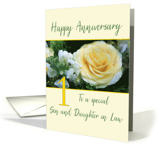 Son and Daughter in Law 1st Wedding Anniversary Yellow Rose card