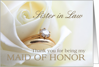 Sister in Law Thank you for being my Maid of Honor - Bridal set in white rose card