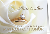 Sister in Law Thank you for being my Matron of Honor - Bridal set in white rose card