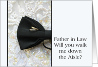 Father in Law walk me down the aisle request Bow tie and rings on wedding dress card