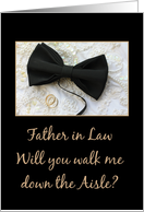 Father in Law walk me down the aisle request Bow tie and rings on wedding dress card