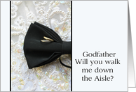 Godfather walk me down the aisle request Bow tie and rings on wedding dress card