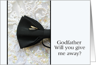 Godfather Give me away request Bow tie and rings on wedding dress card