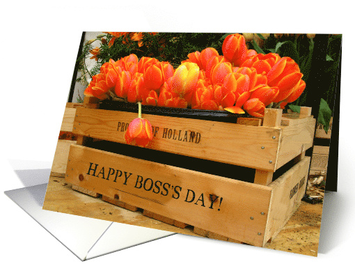 Boss's Day Orange Tulips in Wooden Crate card (853210)