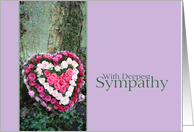 With Deepest Sympathy - Pink heart rose bouquet near tree card