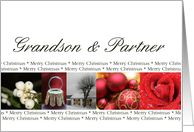 Grandson & partner Merry Christmas red, black & white Winter collage christmas card