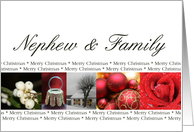 Nephew & Family Merry Christmas red, black & white Winter collage christmas card