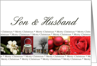 son & husband Merry Christmas red, black & white Winter collage christmas card