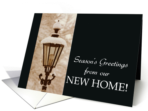 Season's Greetings from New Home - Snowy lantern in sepia,... (865049)