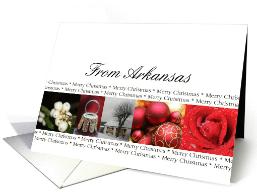 Arkansas State specific card red, black & white Winter collage card