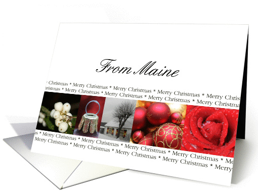 Maine State specific card red, black & white Winter collage card