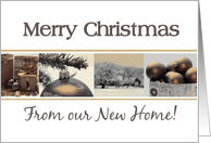 New Home announcement Merry Christmas sepia, black & white Winter collage card