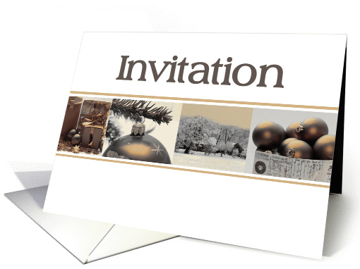 Christmas theme Invitation, sepia, black & white Winter collage card