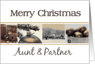 Aunt & Partner Merry Christmas, sepia, black & white Winter collage card