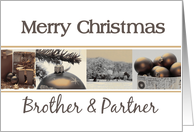 Brother & Partner Merry Christmas, sepia, black & white Winter collage card