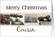 Cousin Merry Christmas, sepia, black & white Winter collage card