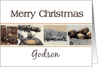 Godson Merry Christmas, sepia, black & white Winter collage card