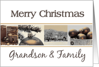 Grandson & Family Merry Christmas, sepia, black & white Winter collage card