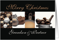 Grandson & Partner Merry Christmas, sepia, black & white Winter collage card