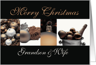 Grandson & Wife Merry Christmas, sepia, black & white Winter collage card