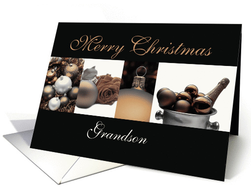 Grandson Merry Christmas, sepia, black & white Winter collage card