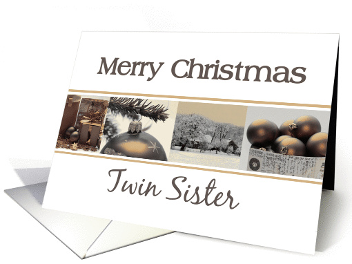 Twin Sister Merry Christmas sepia black white Winter collage card