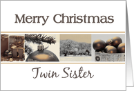 Twin Sister Merry Christmas sepia black white Winter collage card