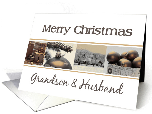 Grandson & Husband Merry Christmas, sepia Winter collage card (873002)