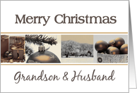 Grandson & Husband Merry Christmas, sepia Winter collage card