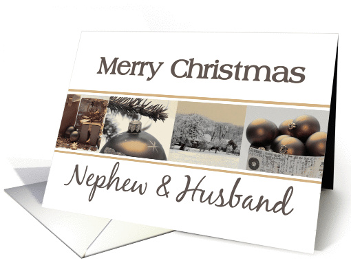 Nephew & Husband Merry Christmas, sepia Winter collage card (873160)