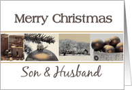 Son & Husband Merry Christmas, sepia Winter collage card