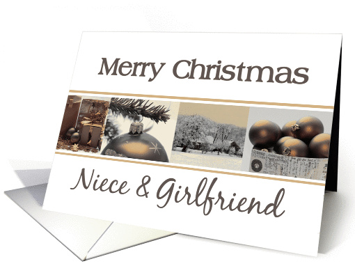 Niece & Girlfriend Merry Christmas, sepia Winter collage card (873466)