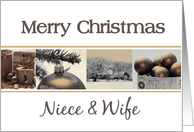 Niece & Wife Merry Christmas, sepia Winter collage card